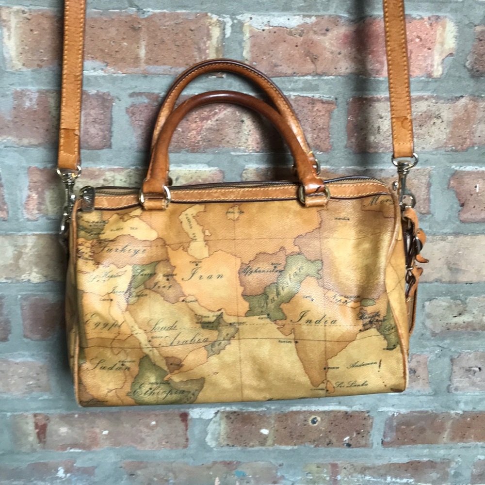 Alviero Martini Tan Map Print Satchel